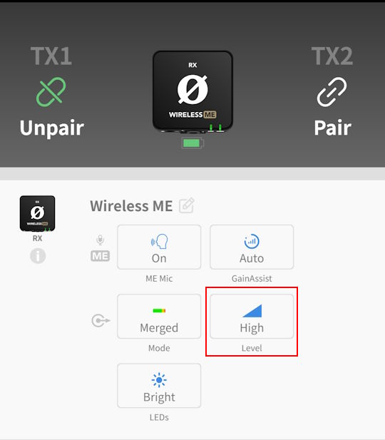 RØDE Central level setting